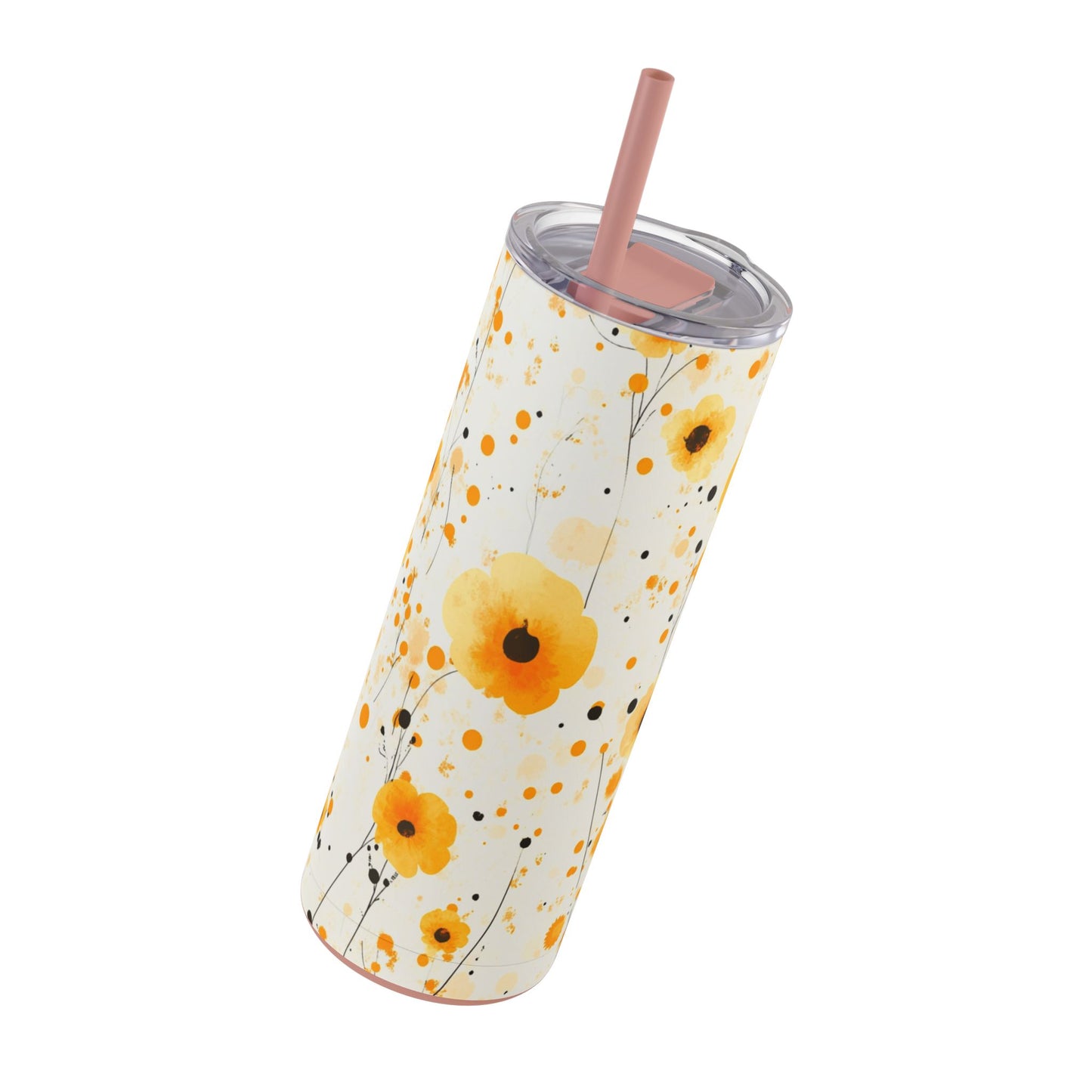 "Buttercup Skinny Tumbler with a soft purple floral print and high-quality finish. Durable and stylish for everyday hydration."