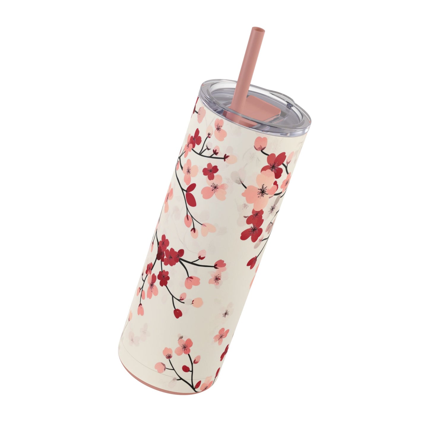 "Cherry Blossoms Skinny Tumbler with a soft purple floral print and high-quality finish. Durable and stylish for everyday hydration."