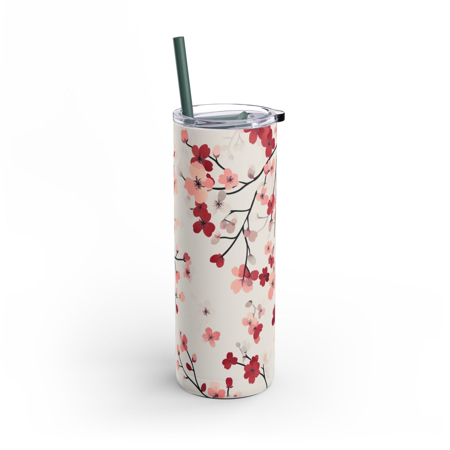 "Cherry Blossoms Skinny Tumbler, perfect for travel, work, and home. Lightweight and portable for effortless hydration on the go."