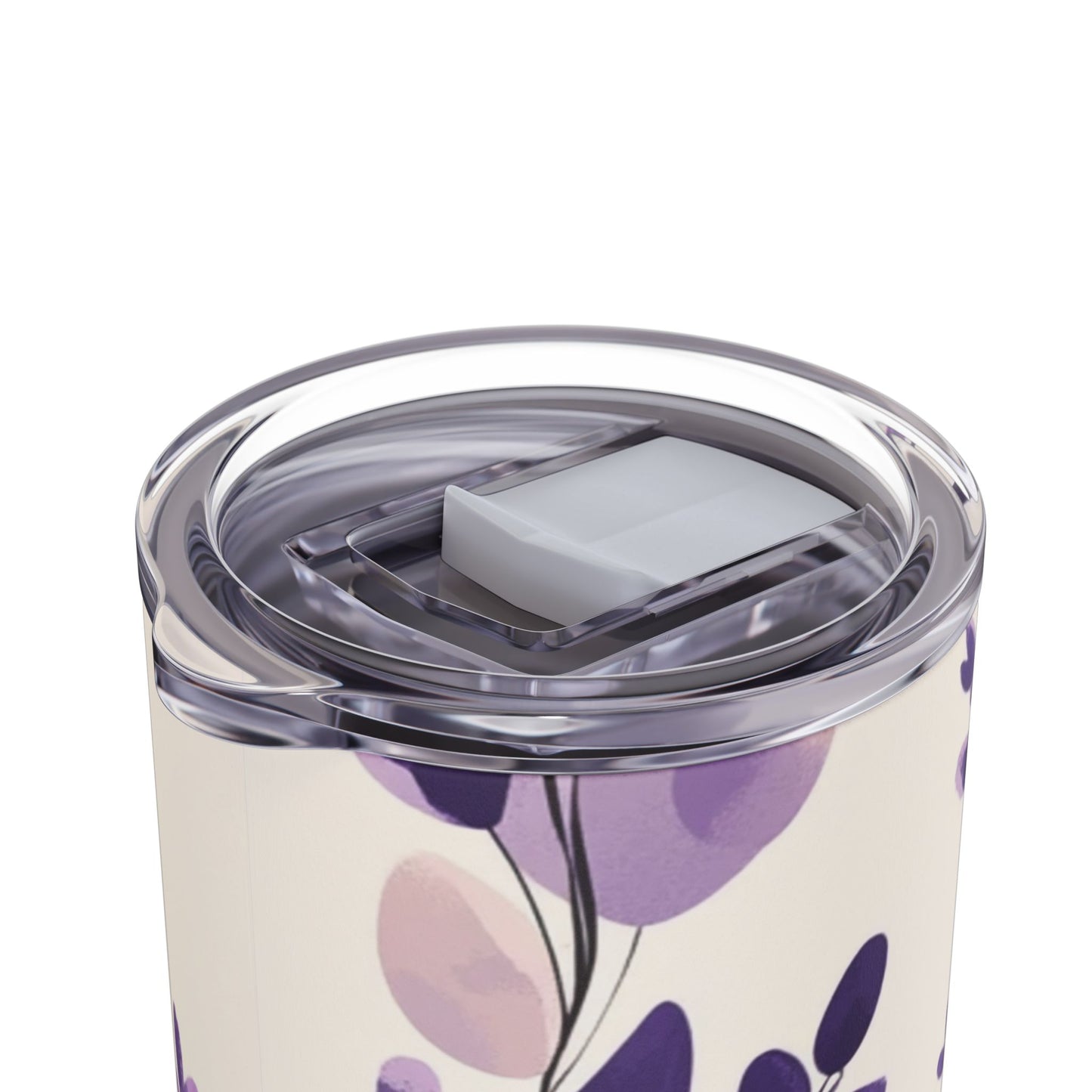 "Lavender Skinny Tumbler with a secure spill-proof lid and double-wall insulation. Keeps beverages at the ideal temperature for hours."