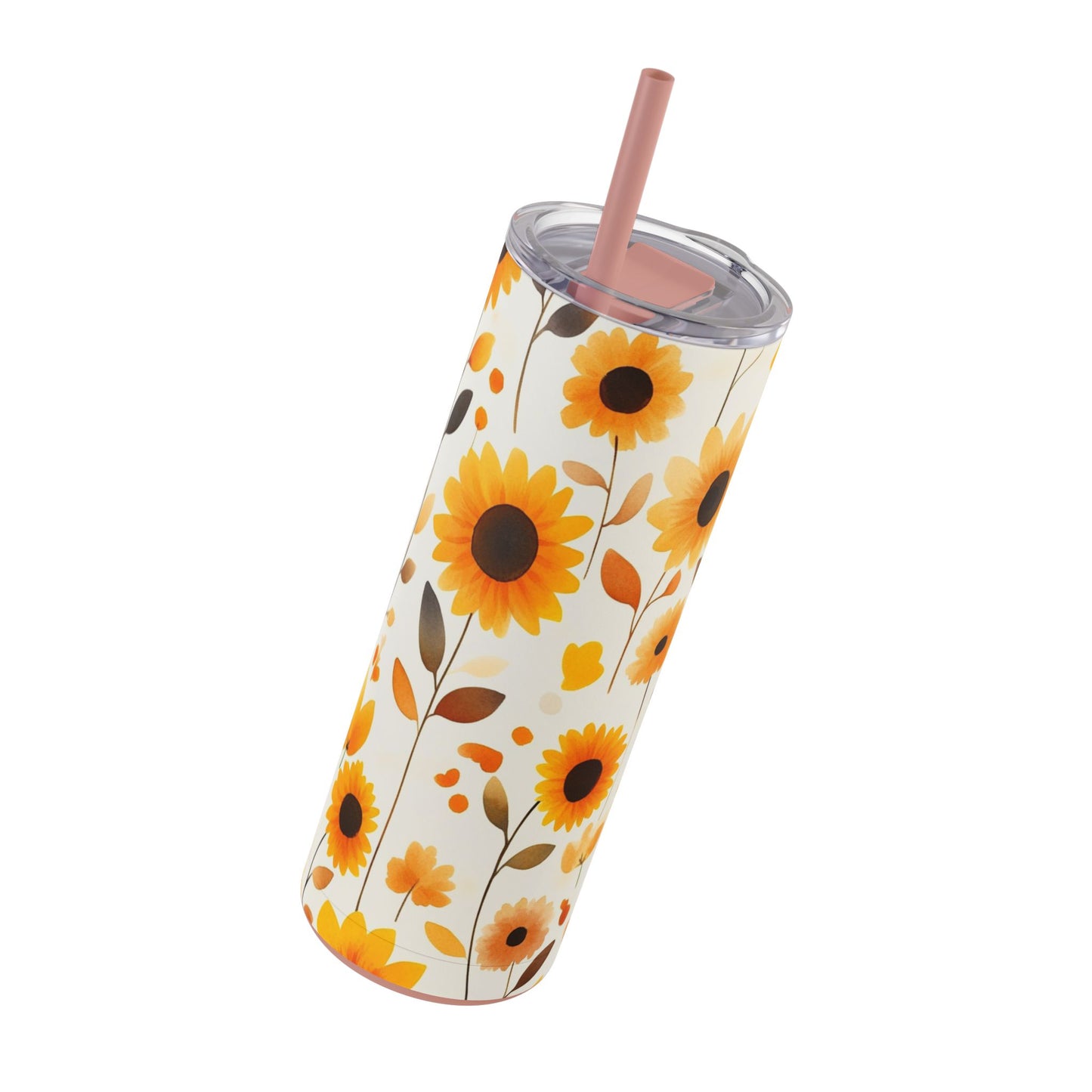 "Sunflower Skinny Tumbler with a soft purple floral print and high-quality finish. Durable and stylish for everyday hydration."