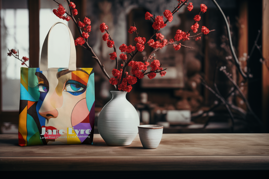 a-JaneEyre-tote-bag-placed-next-to-a-flower-vase