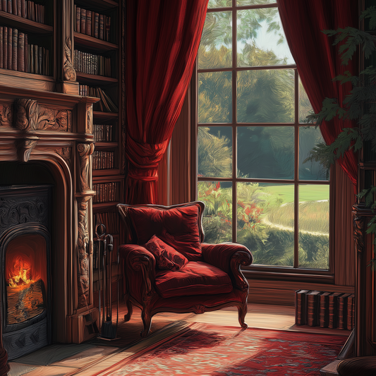 Library in an English cottage or country house.