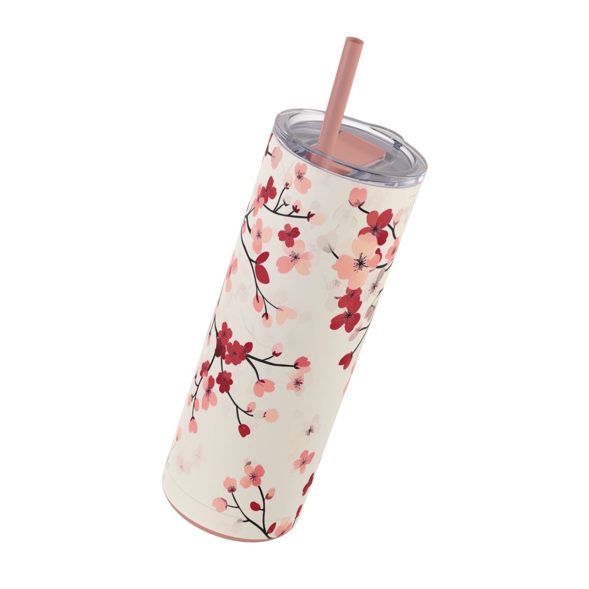 "Cherry Blossoms Skinny Tumbler with a soft purple floral print and high-quality finish. Durable and stylish for everyday hydration."