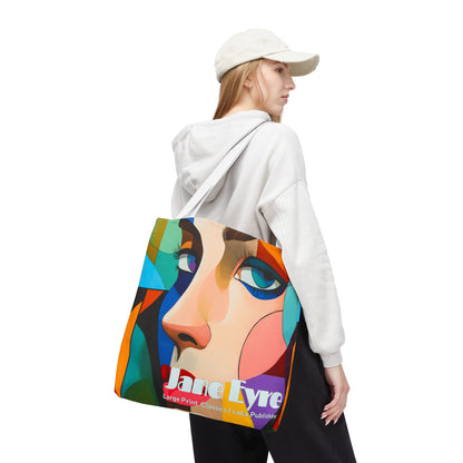 a-woman-posing-with-a-JaneEyre-tote-bag